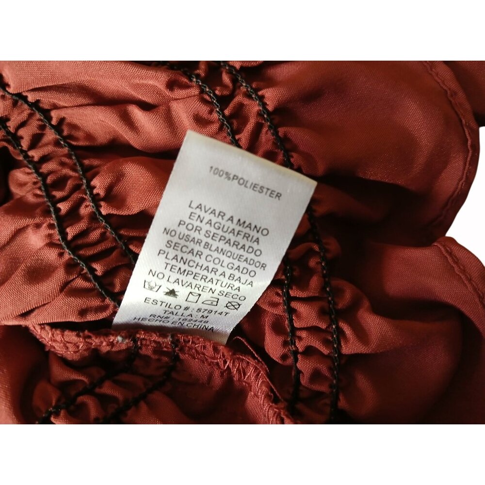 Milk Honey Smocked Rust Orange Shirt Top Size M Puff Sleeve Ruffle Cropped - Picture 13 of 13